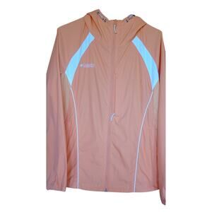 Columbia Orange and White Hooded Windbreaker Rain Jacket Full Zip Women's Large